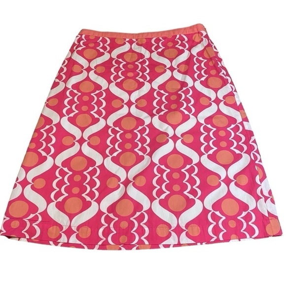 Boden A-Line Midi Geometric Pink Print Skirt Sz 4 Fully Lined Side Zip Revolve - Picture 1 of 9